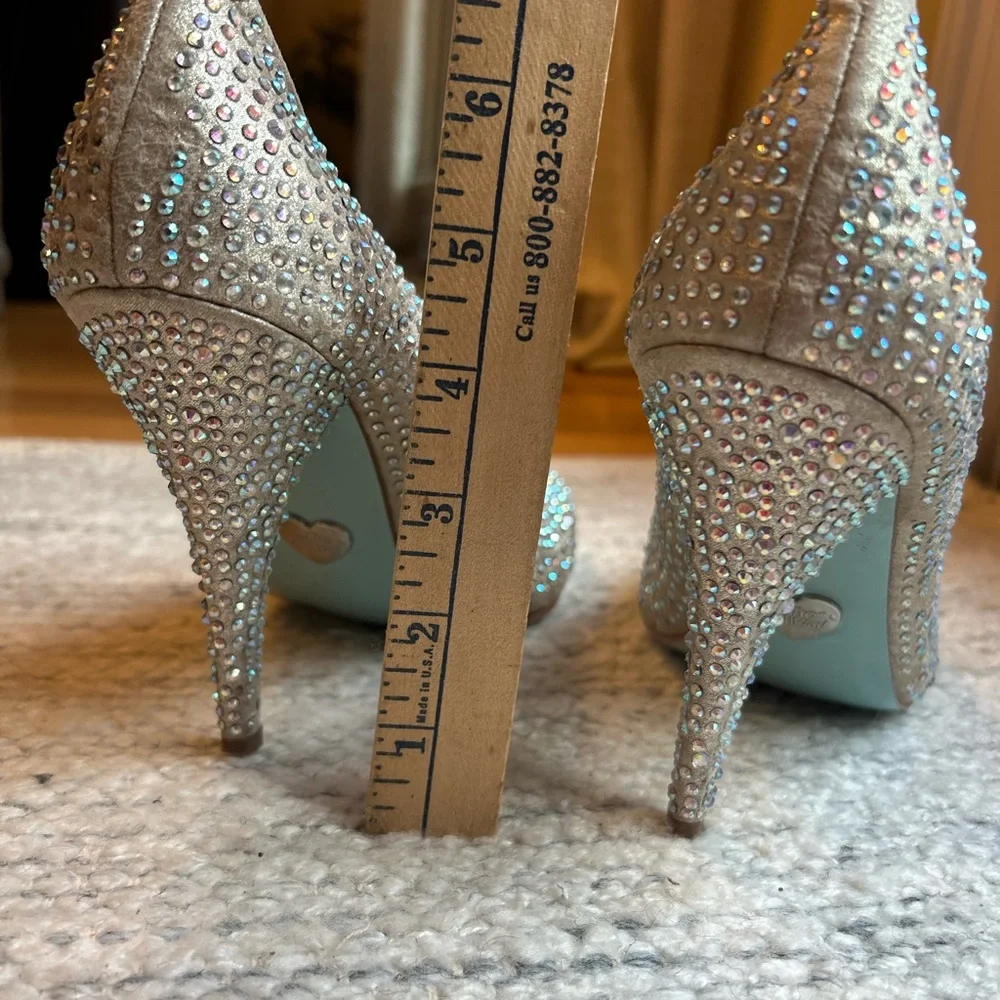Betsey Johnson Gold Crystal Rhinestone Sparkle Stiletto Pumps Heels Sz 10 Prom⁠